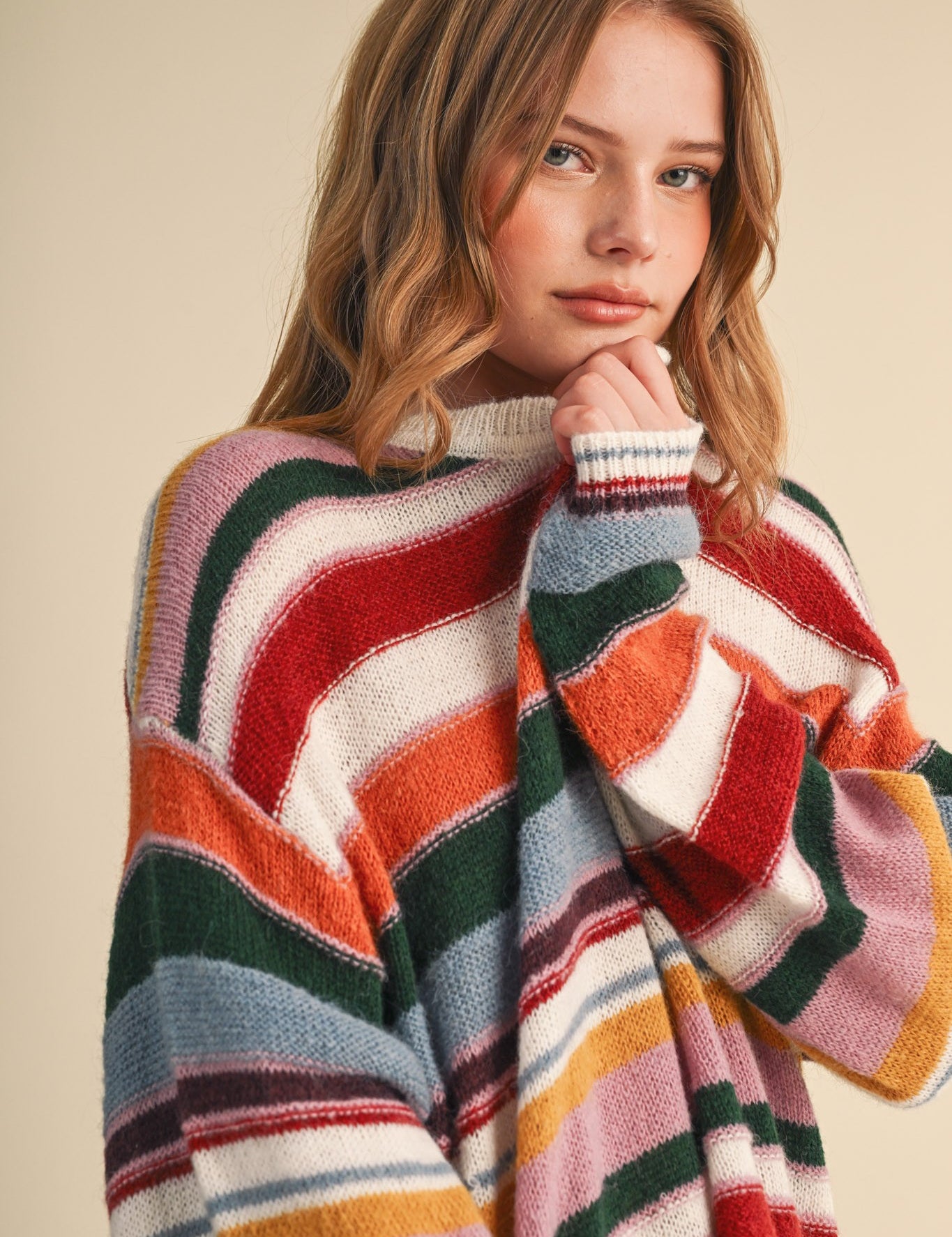 Chromatic Stripe Oversized Sweater in Ivory Green Multi - product photo 1