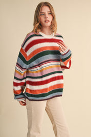 Chromatic Stripe Oversized Sweater in Ivory Green Multi - product photo 7