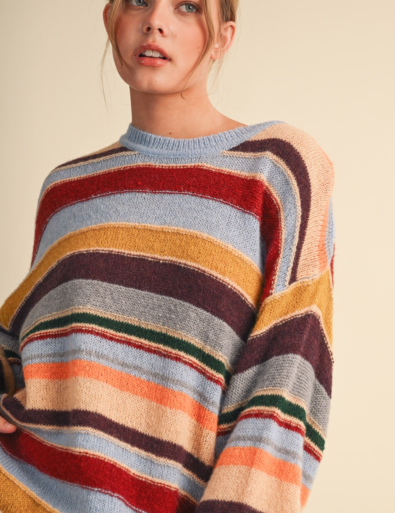 Chromatic Stripe Oversized Sweater in Sky Blue Wine Multi - product photo 1