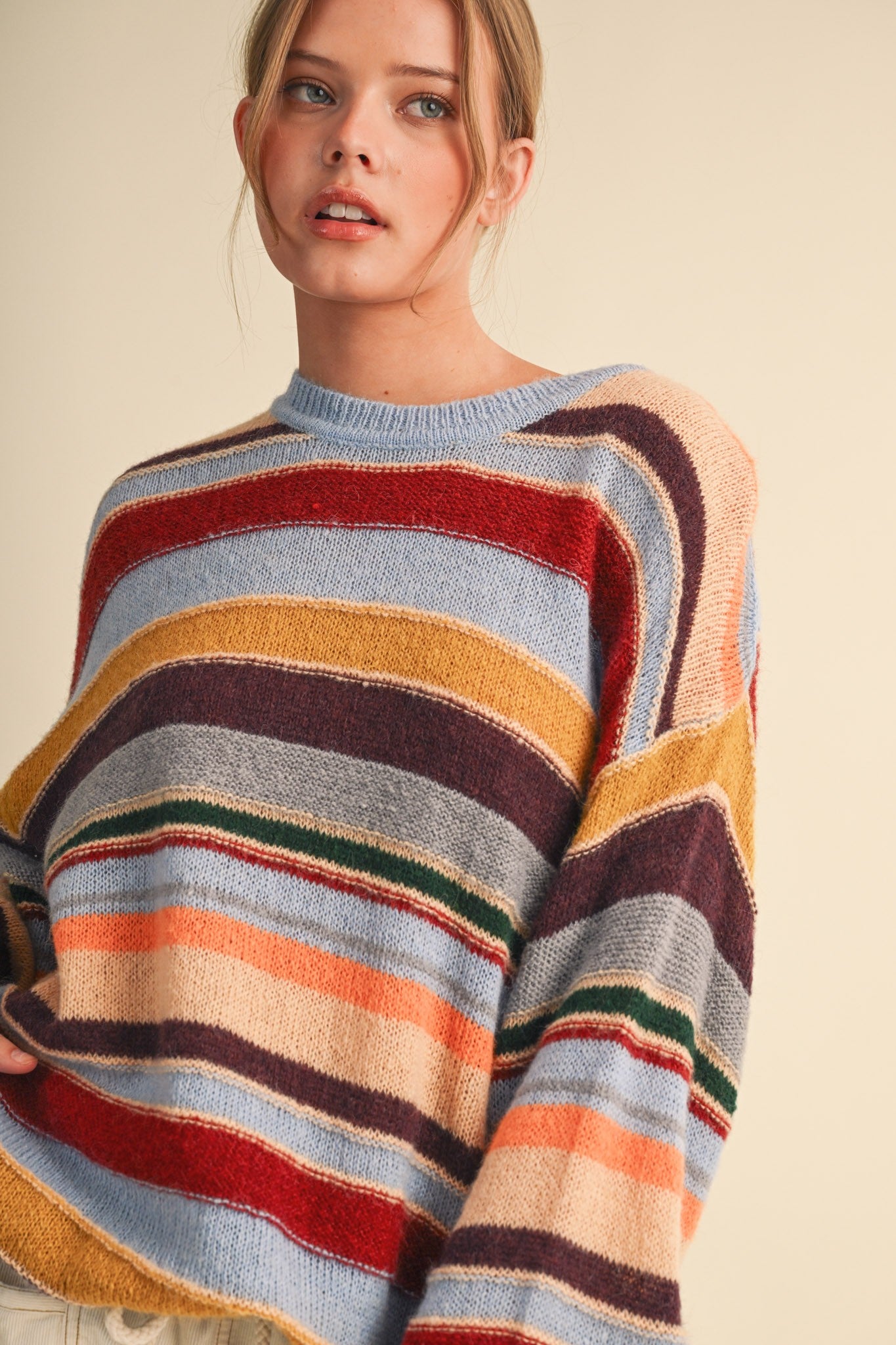 Chromatic Stripe Oversized Sweater in Sky Blue Wine Multi - product photo 1