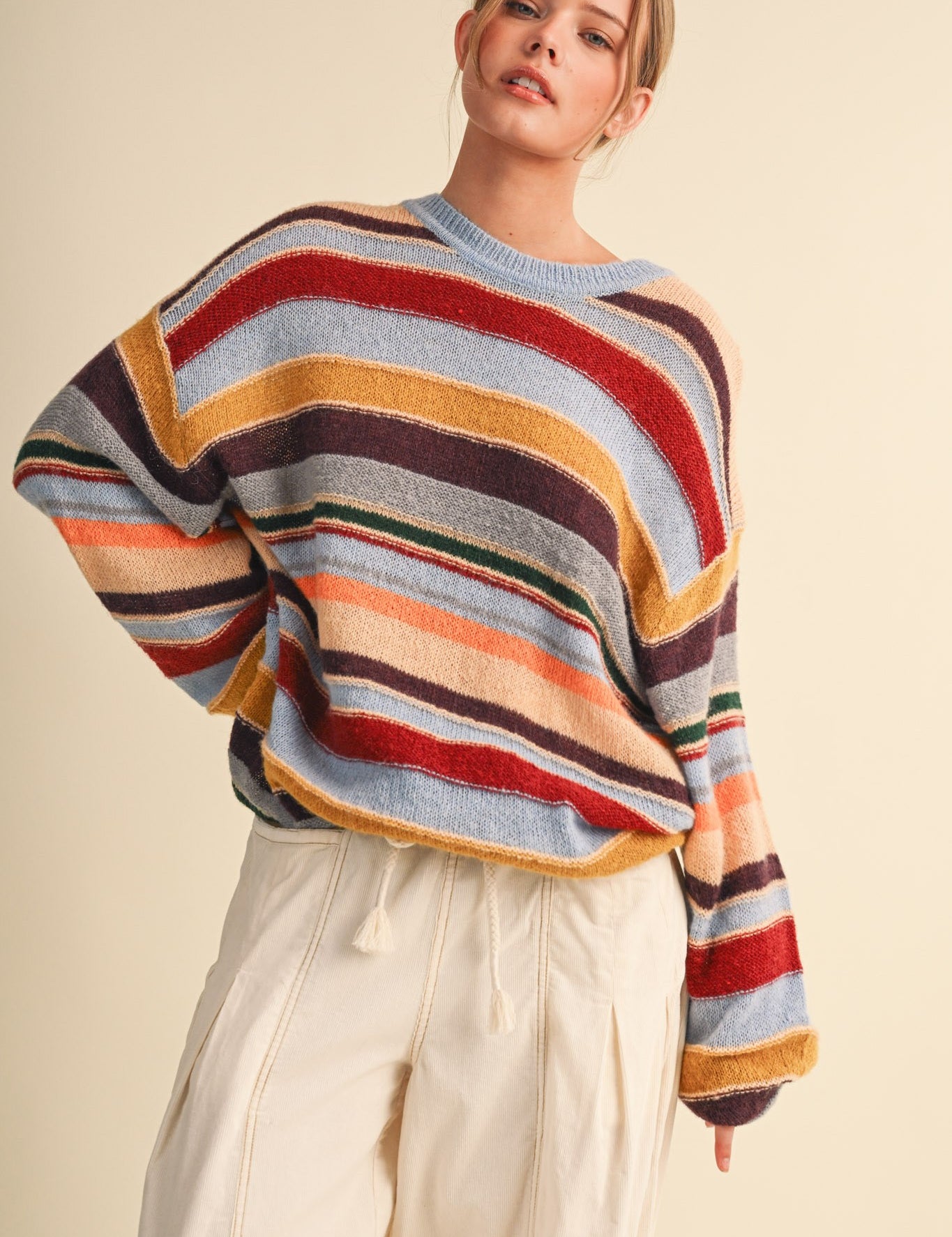 Chromatic Stripe Oversized Sweater in Sky Blue Wine Multi - product photo 2