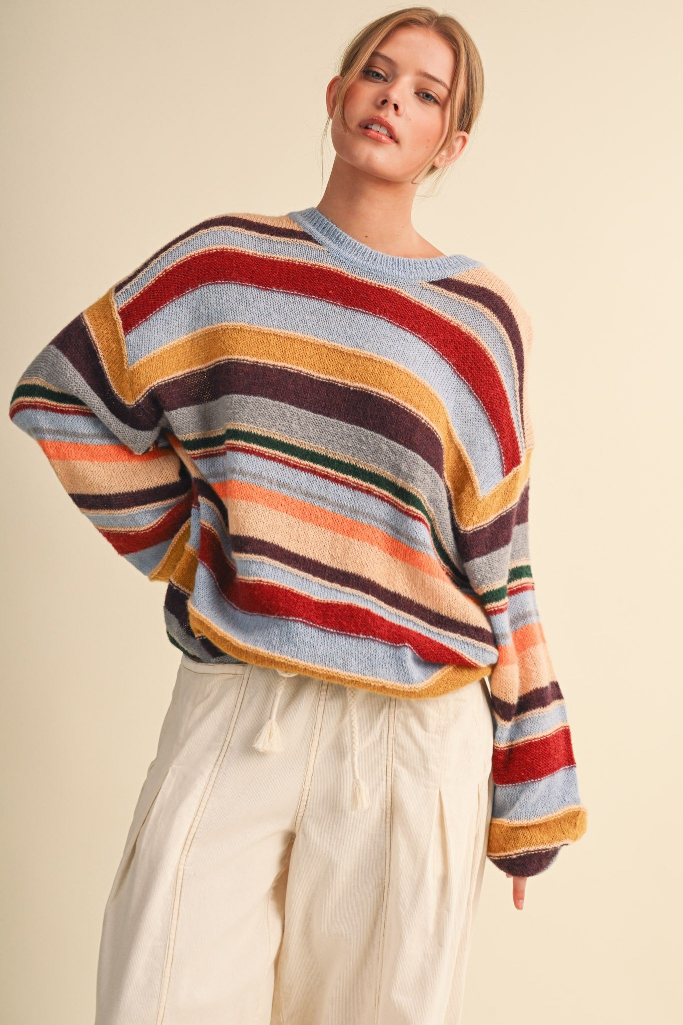 Chromatic Stripe Oversized Sweater in Sky Blue Wine Multi - product photo 2