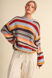 Chromatic Stripe Oversized Sweater in Sky Blue Wine Multi - product photo 2