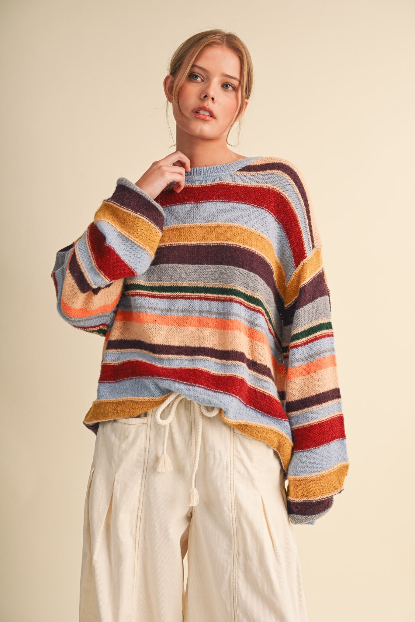 Chromatic Stripe Oversized Sweater in Sky Blue Wine Multi - product photo 3