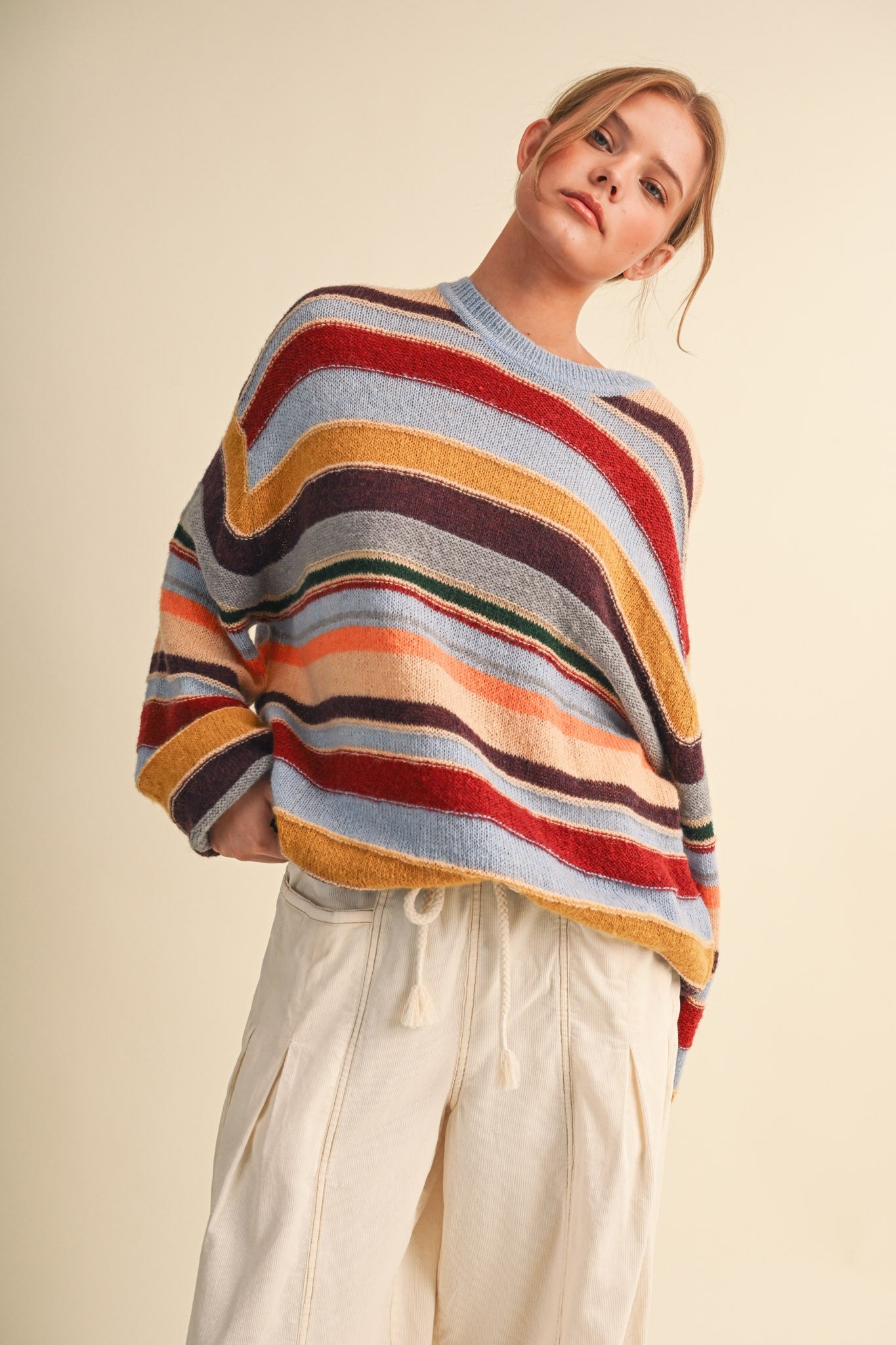 Chromatic Stripe Oversized Sweater in Sky Blue Wine Multi - product photo 4