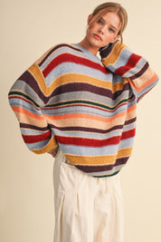 Chromatic Stripe Oversized Sweater in Sky Blue Wine Multi - product photo 5