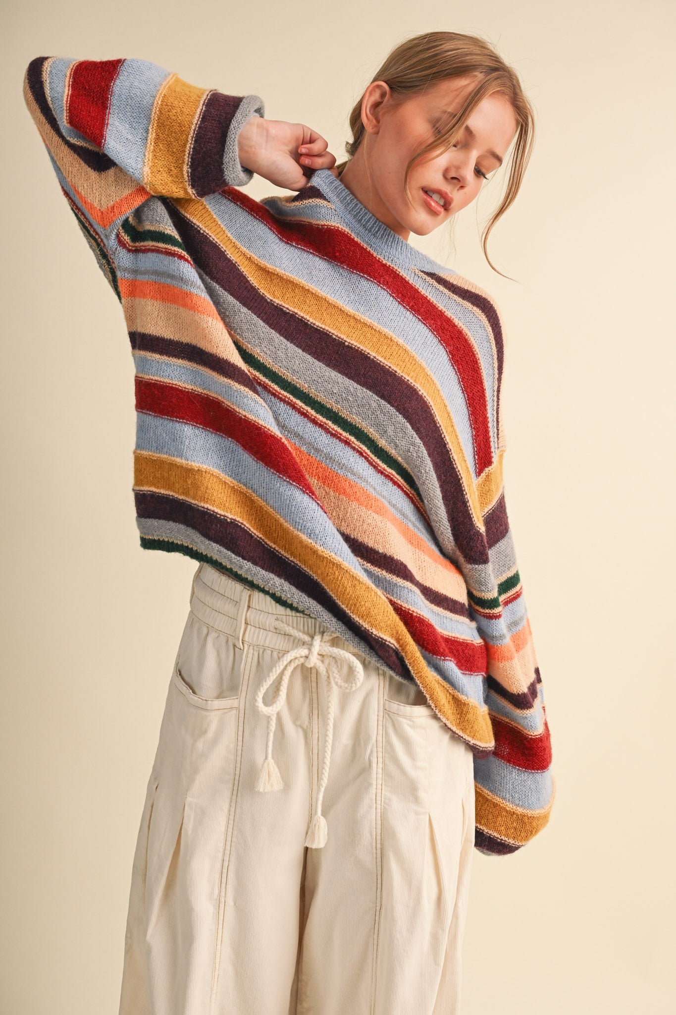 Chromatic Stripe Oversized Sweater in Sky Blue Wine Multi - product photo 6