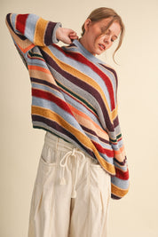 Chromatic Stripe Oversized Sweater in Sky Blue Wine Multi - product photo 6