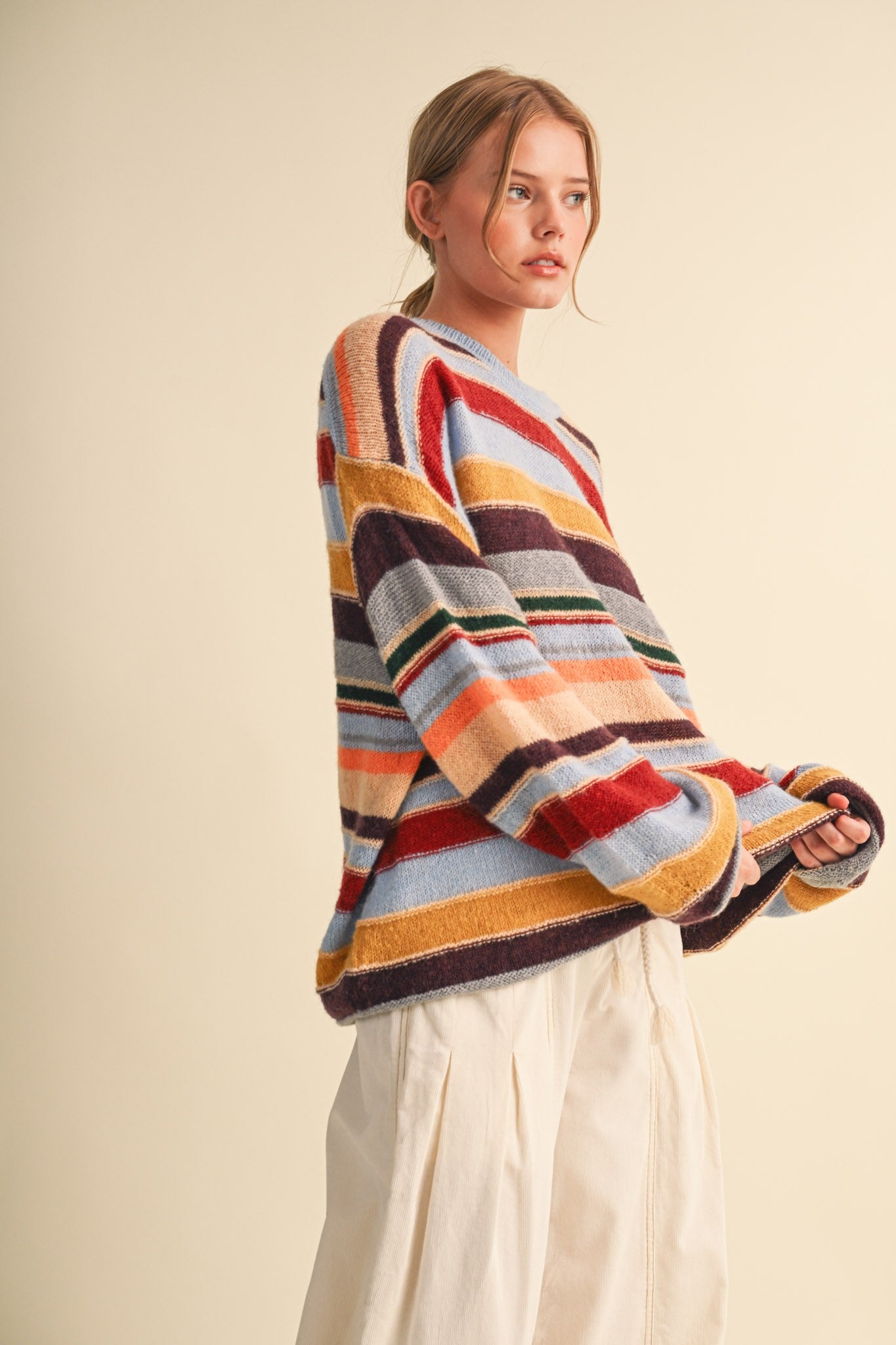 Chromatic Stripe Oversized Sweater in Sky Blue Wine Multi - product photo 7