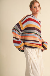 Chromatic Stripe Oversized Sweater in Sky Blue Wine Multi - product photo 8