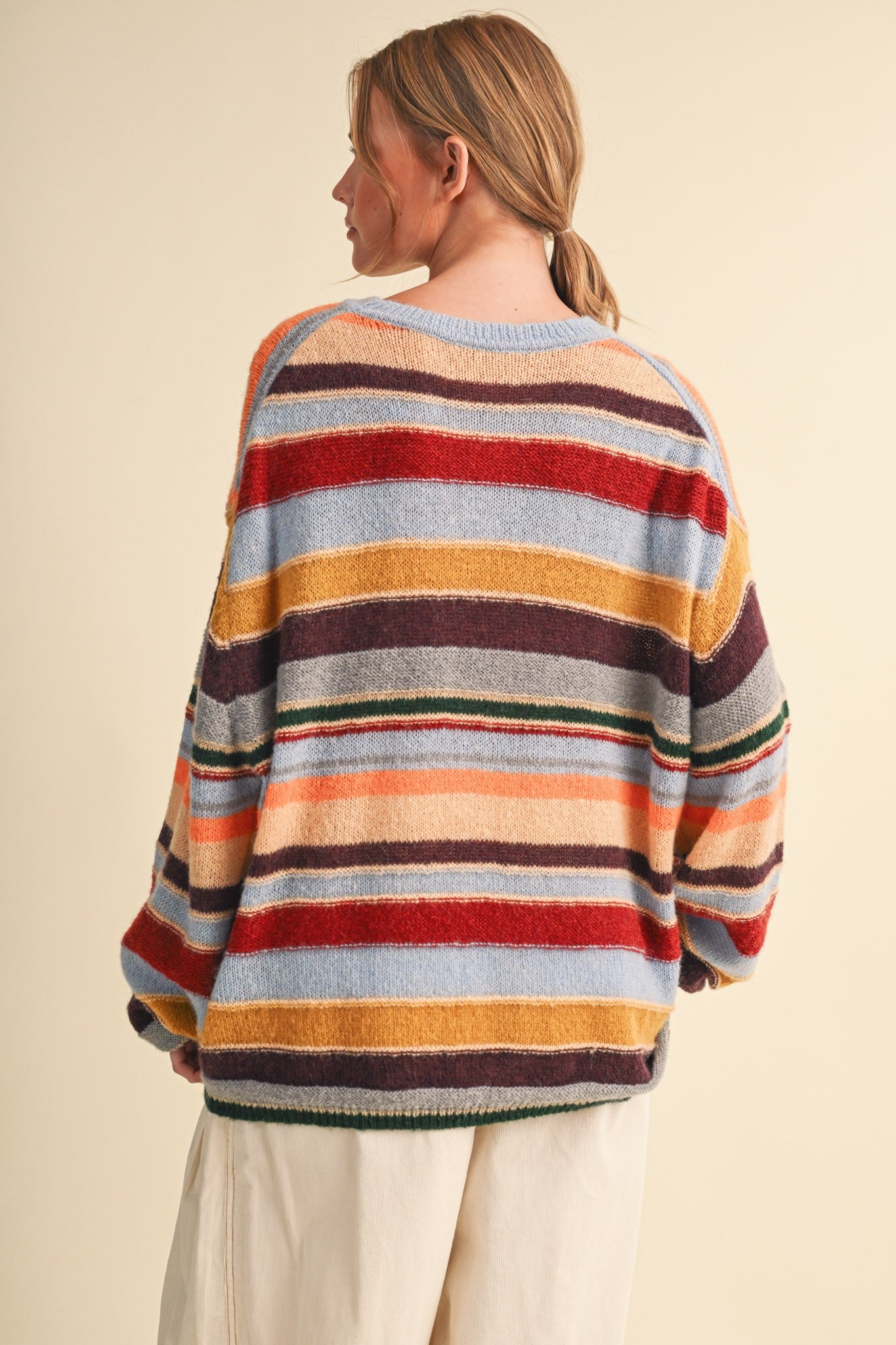 Chromatic Stripe Oversized Sweater in Sky Blue Wine Multi - product photo 9