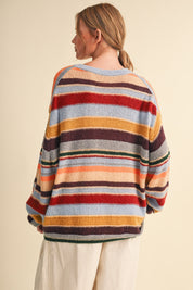 Chromatic Stripe Oversized Sweater in Sky Blue Wine Multi - product photo 9
