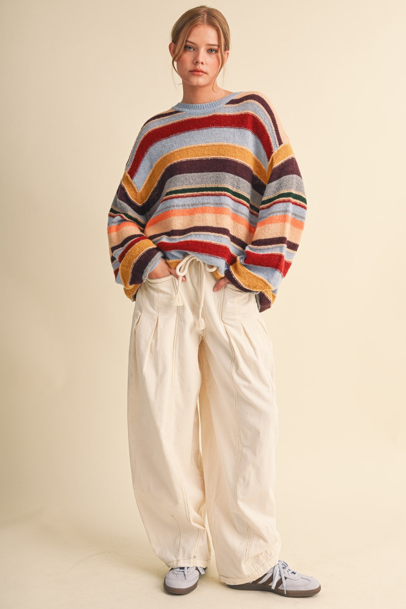 Chromatic Stripe Oversized Sweater in Sky Blue Wine Multi - product photo 10