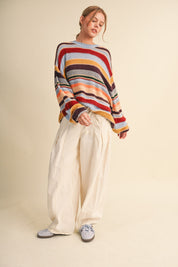 Chromatic Stripe Oversized Sweater in Sky Blue Wine Multi - product photo 11