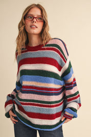 Chromatic Stripe Oversized Sweater in Wood Pink Multi - product photo 1