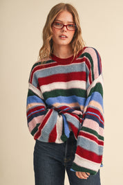 Chromatic Stripe Oversized Sweater in Wood Pink Multi - product photo 3