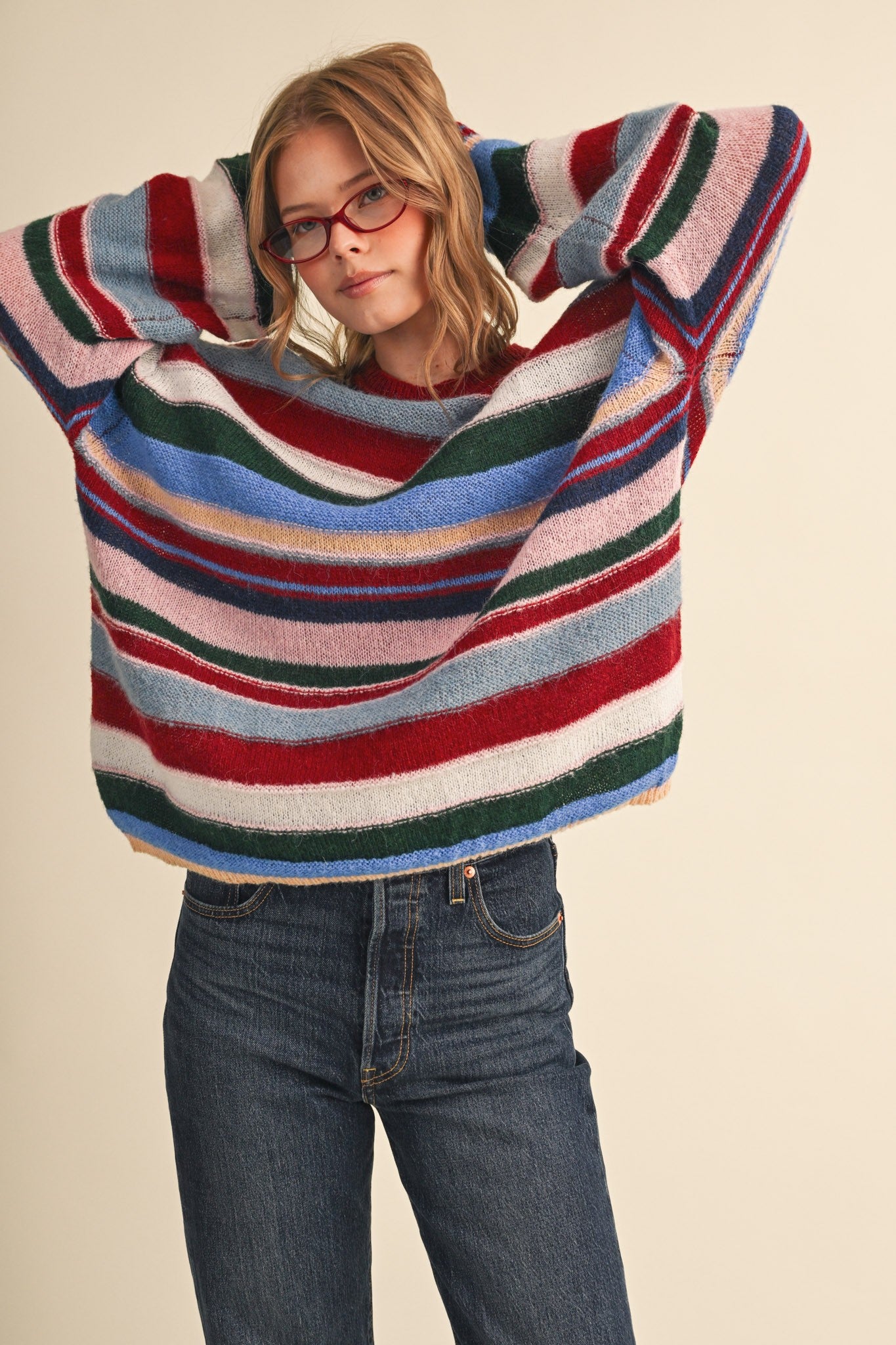 Chromatic Stripe Oversized Sweater in Wood Pink Multi - product photo 4