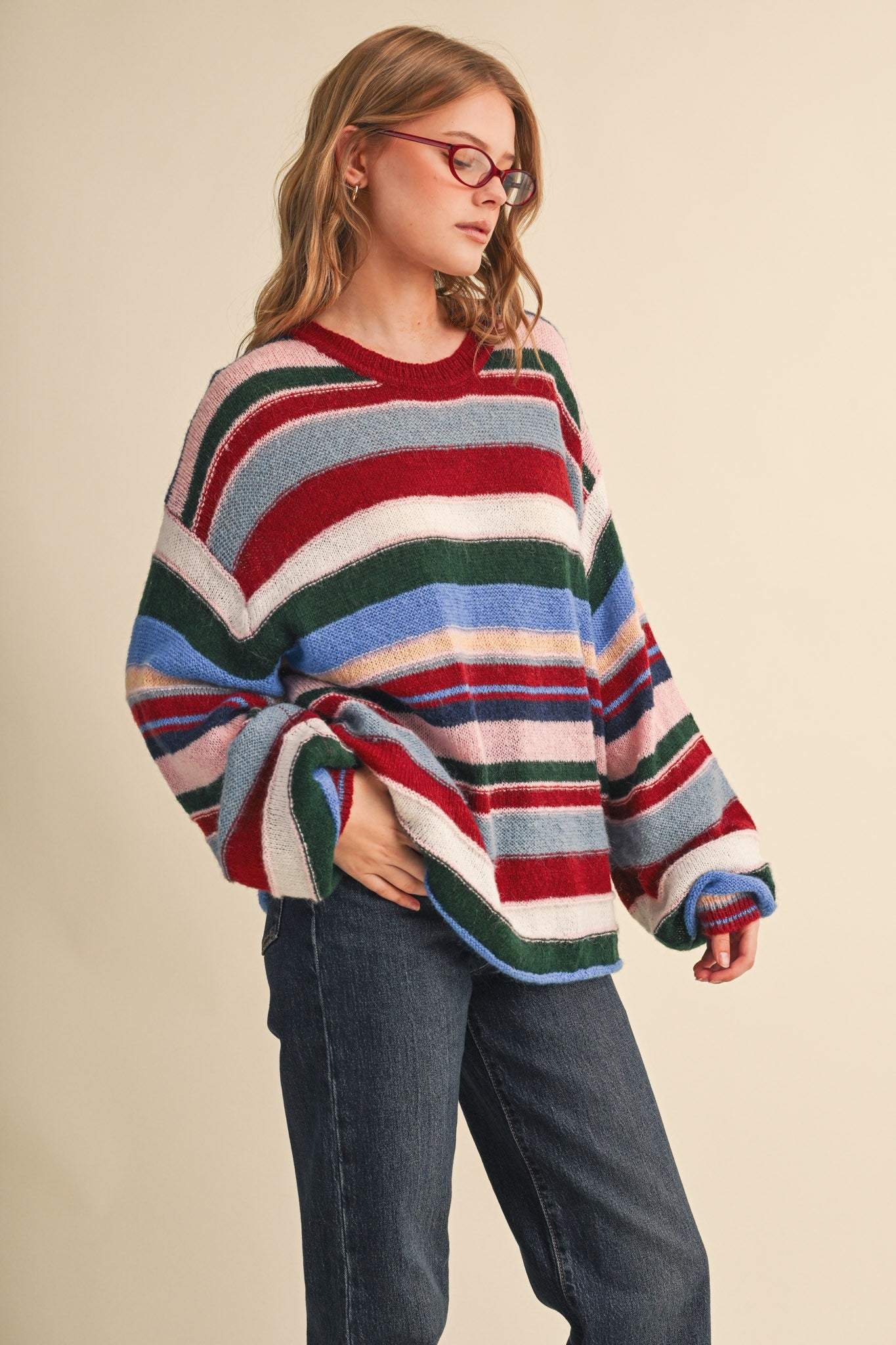 Chromatic Stripe Oversized Sweater in Wood Pink Multi - product photo 6