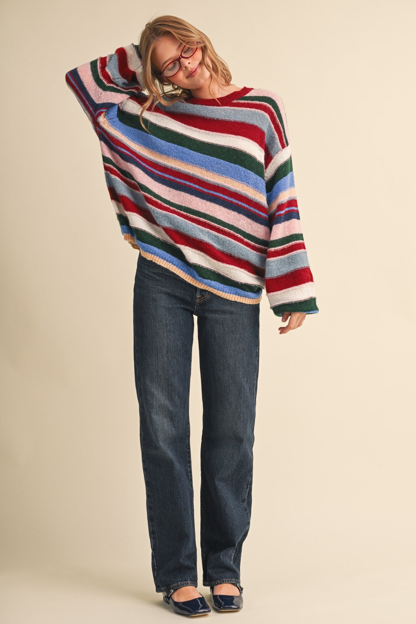 Chromatic Stripe Oversized Sweater in Wood Pink Multi - product photo 8