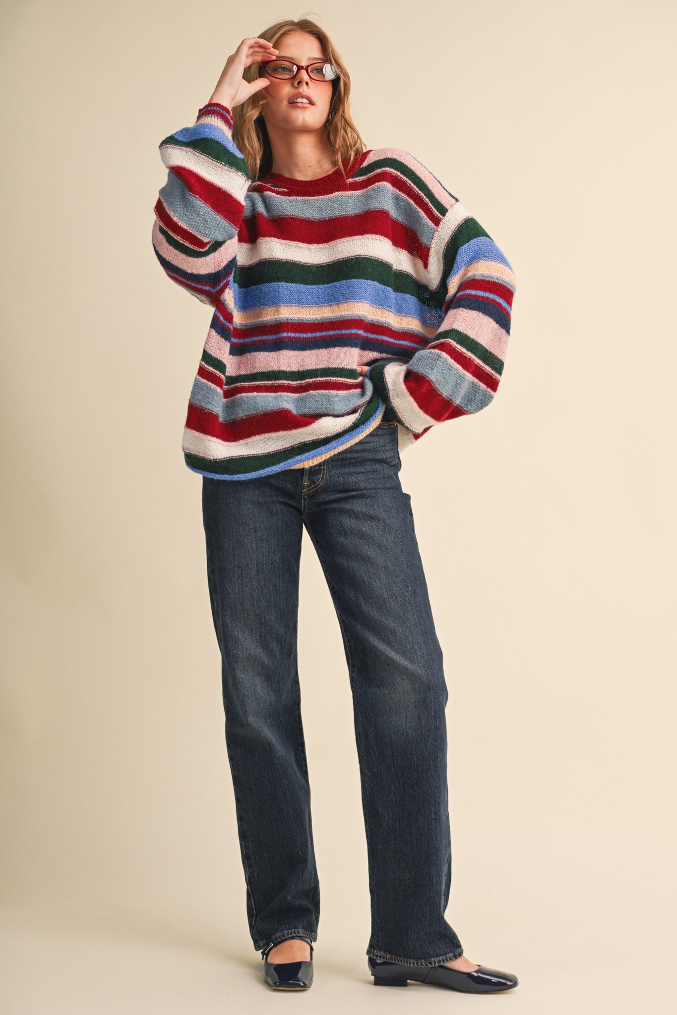 Chromatic Stripe Oversized Sweater in Wood Pink Multi - product photo 9