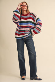 Chromatic Stripe Oversized Sweater in Wood Pink Multi - product photo 9