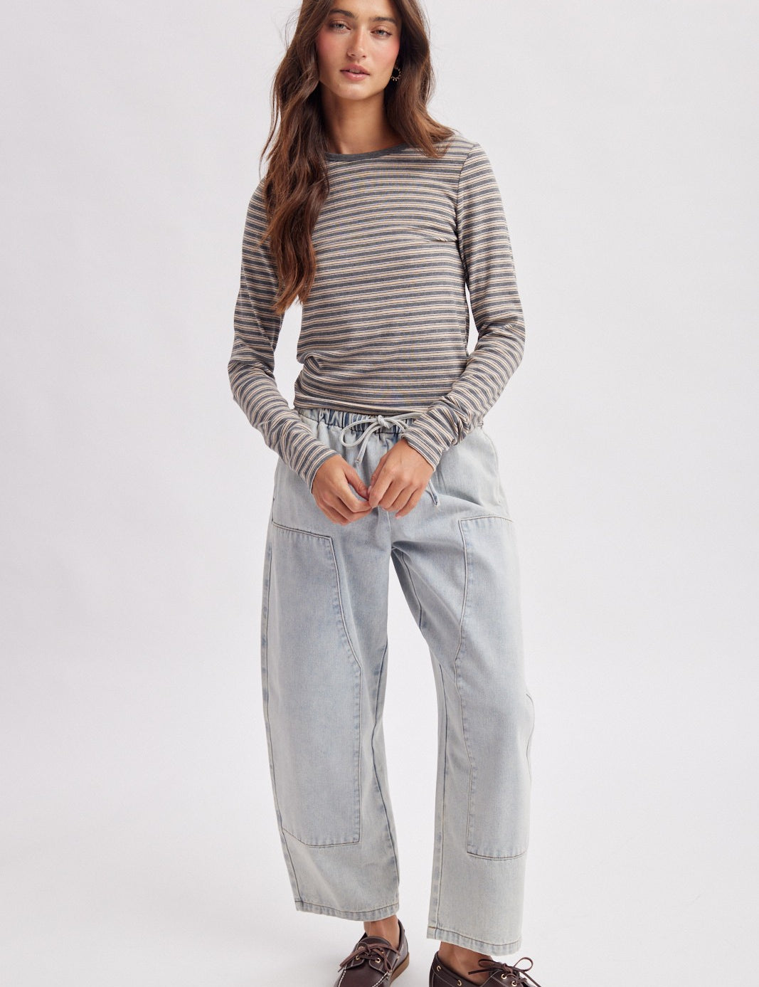 Claremont Striped Crewneck Knit Top - Charcoal Multi