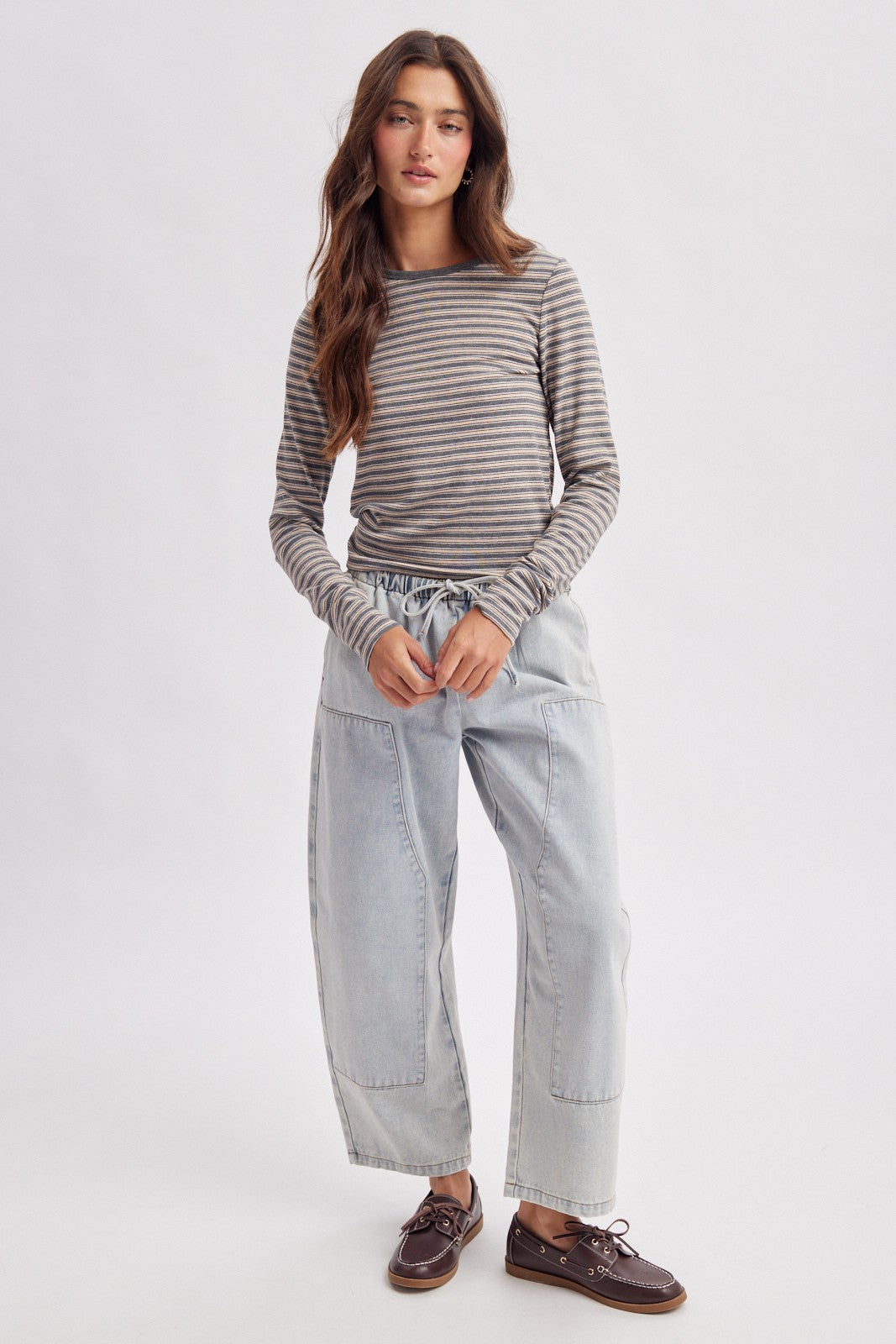 Claremont Striped Crewneck Knit Top - Charcoal Multi