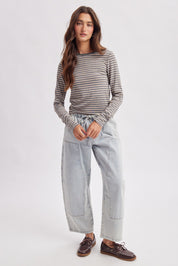 Claremont Striped Crewneck Knit Top - Charcoal Multi