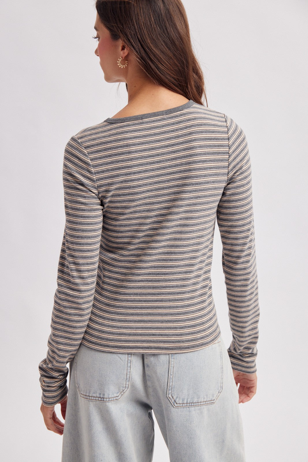 Claremont Striped Crewneck Knit Top - Charcoal Multi