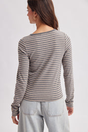 Claremont Striped Crewneck Knit Top - Charcoal Multi