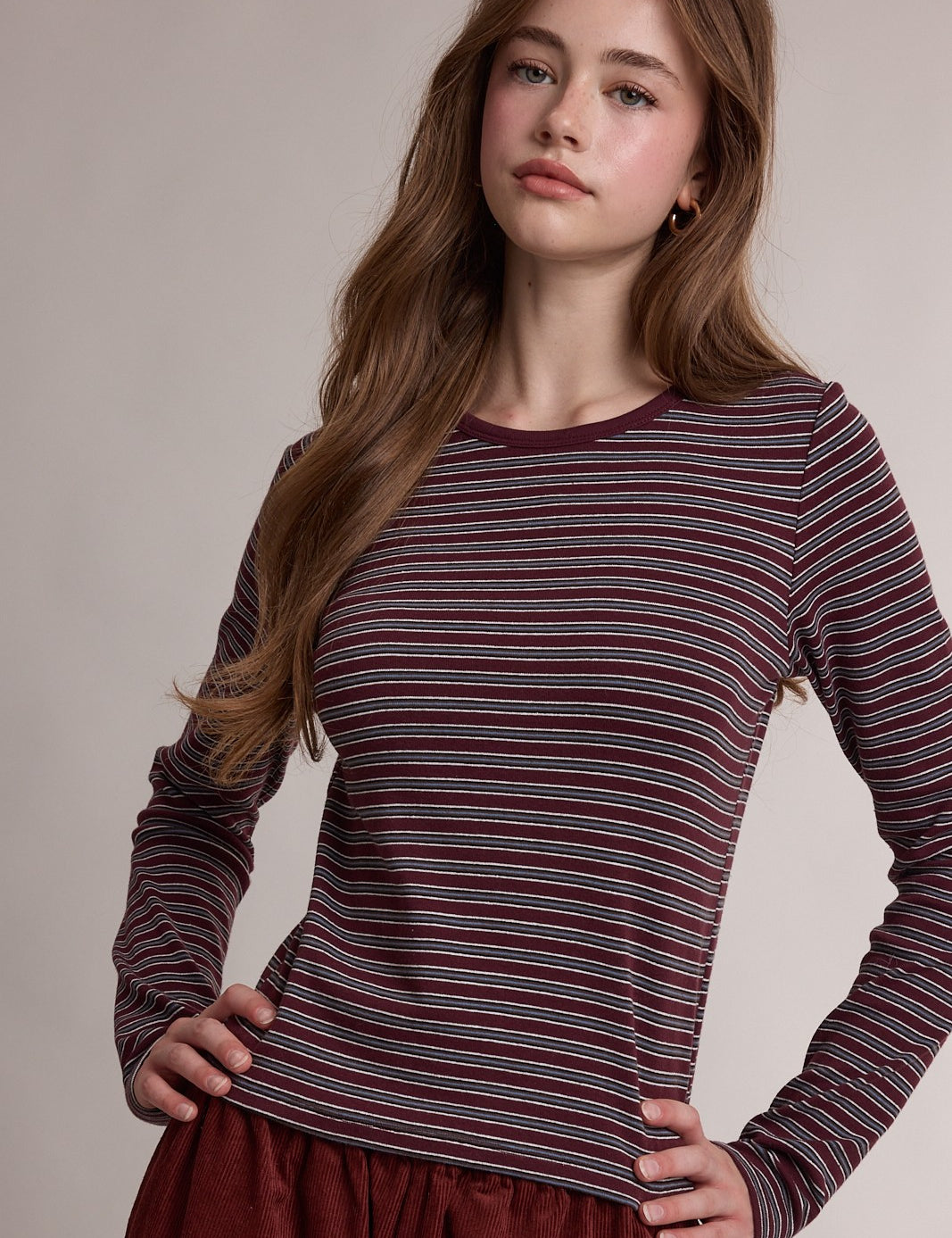 Claremont Striped Crewneck Knit Top - Wine Multi