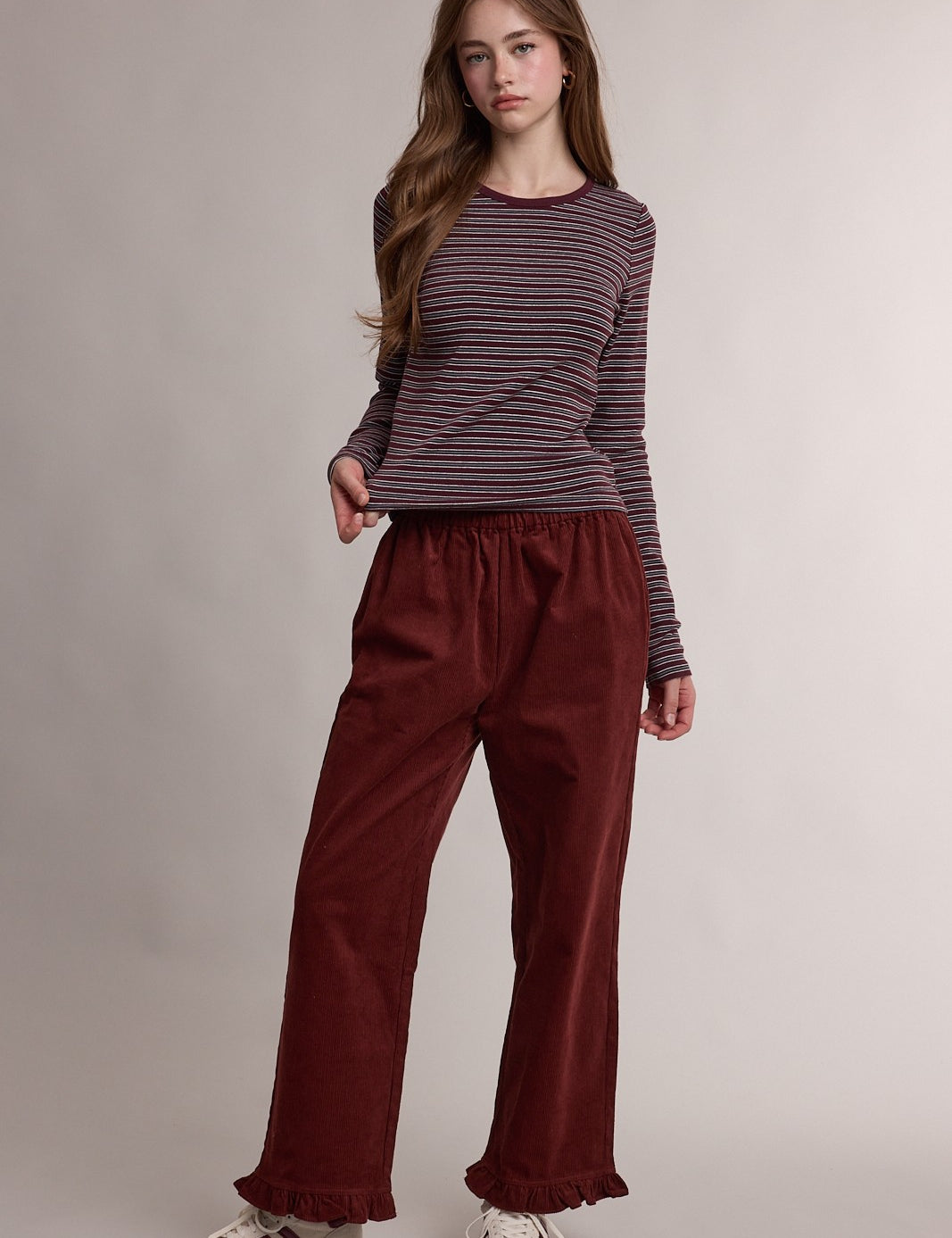 Claremont Striped Crewneck Knit Top - Wine Multi