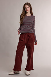 Claremont Striped Crewneck Knit Top - Wine Multi