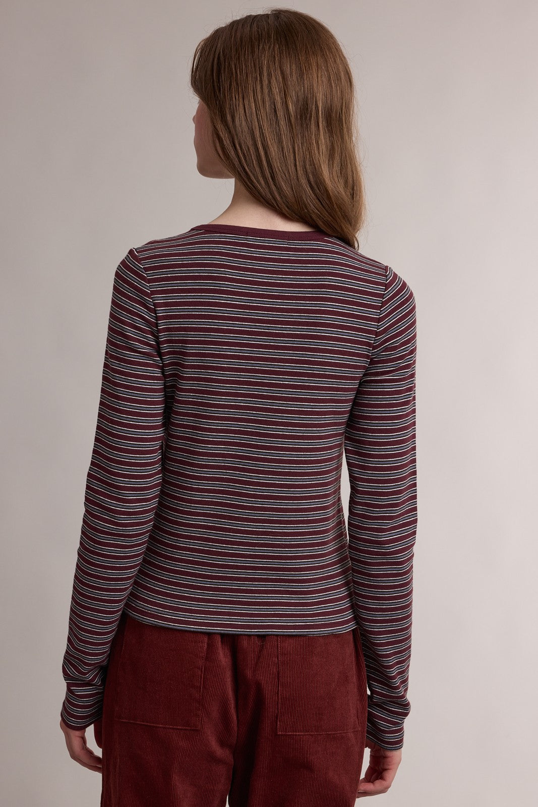 Claremont Striped Crewneck Knit Top - Wine Multi