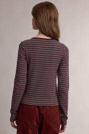Claremont Striped Crewneck Knit Top - Wine Multi