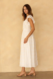 Claribel Embroidered Flutter Sleeve Maxi Dress - Westly
