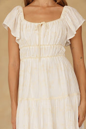 Claribel Embroidered Flutter Sleeve Maxi Dress - Westly