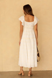 Claribel Embroidered Flutter Sleeve Maxi Dress - Westly