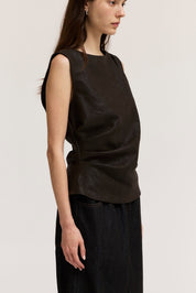Clean Slate Ruched Faux Leather Shell Top - Westly