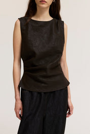 Clean Slate Ruched Faux Leather Shell Top - Westly