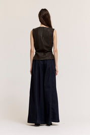 Clean Slate Ruched Faux Leather Shell Top - Westly