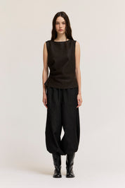 Clean Slate Ruched Faux Leather Shell Top in Espresso, photo 3