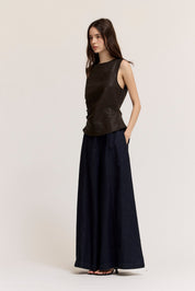 Clean Slate Ruched Faux Leather Shell Top in Espresso, photo 5