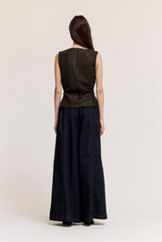 Clean Slate Ruched Faux Leather Shell Top in Espresso, photo 6