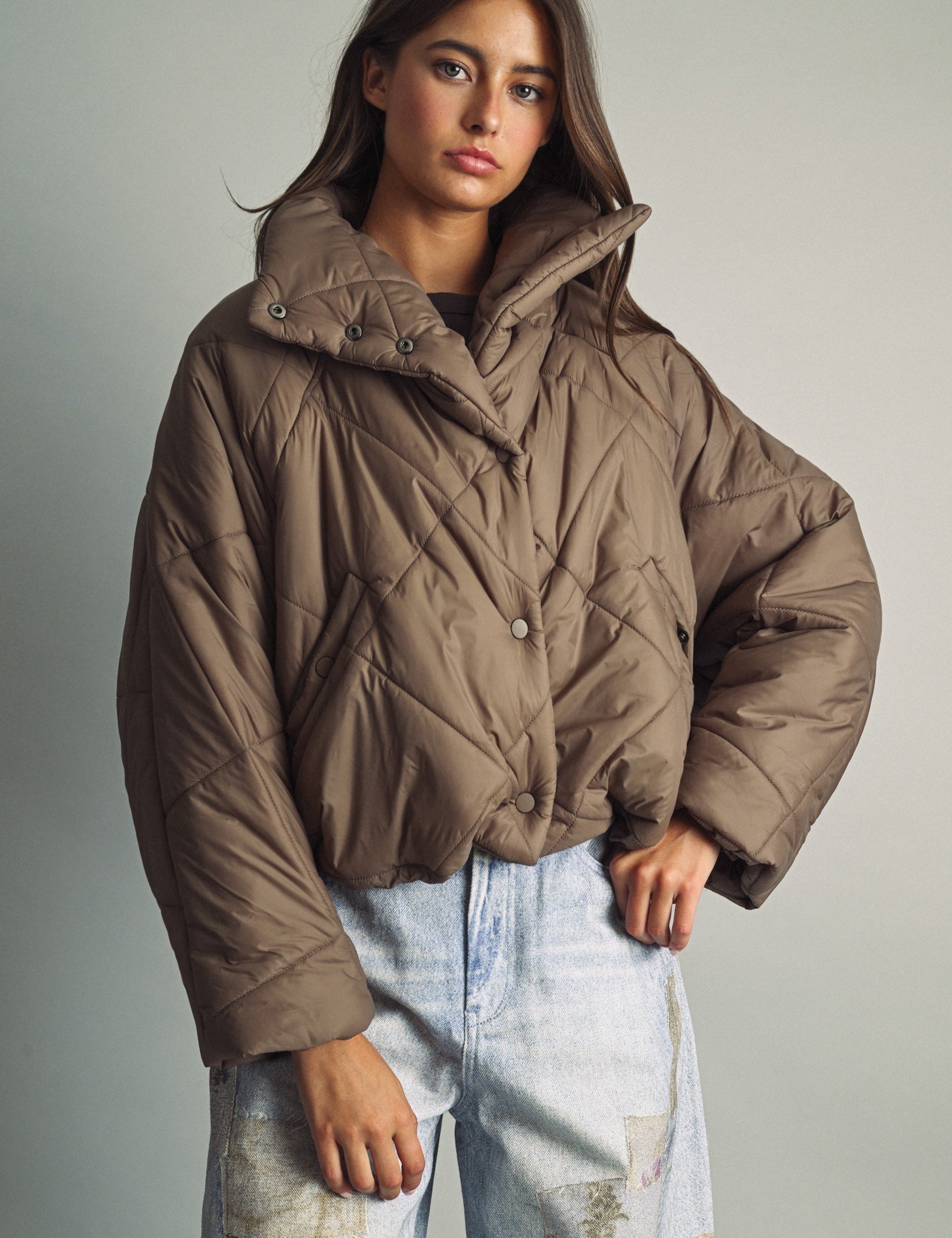 Cloud Cover Quilted Cocoon Jacket in Brown - product photo 1