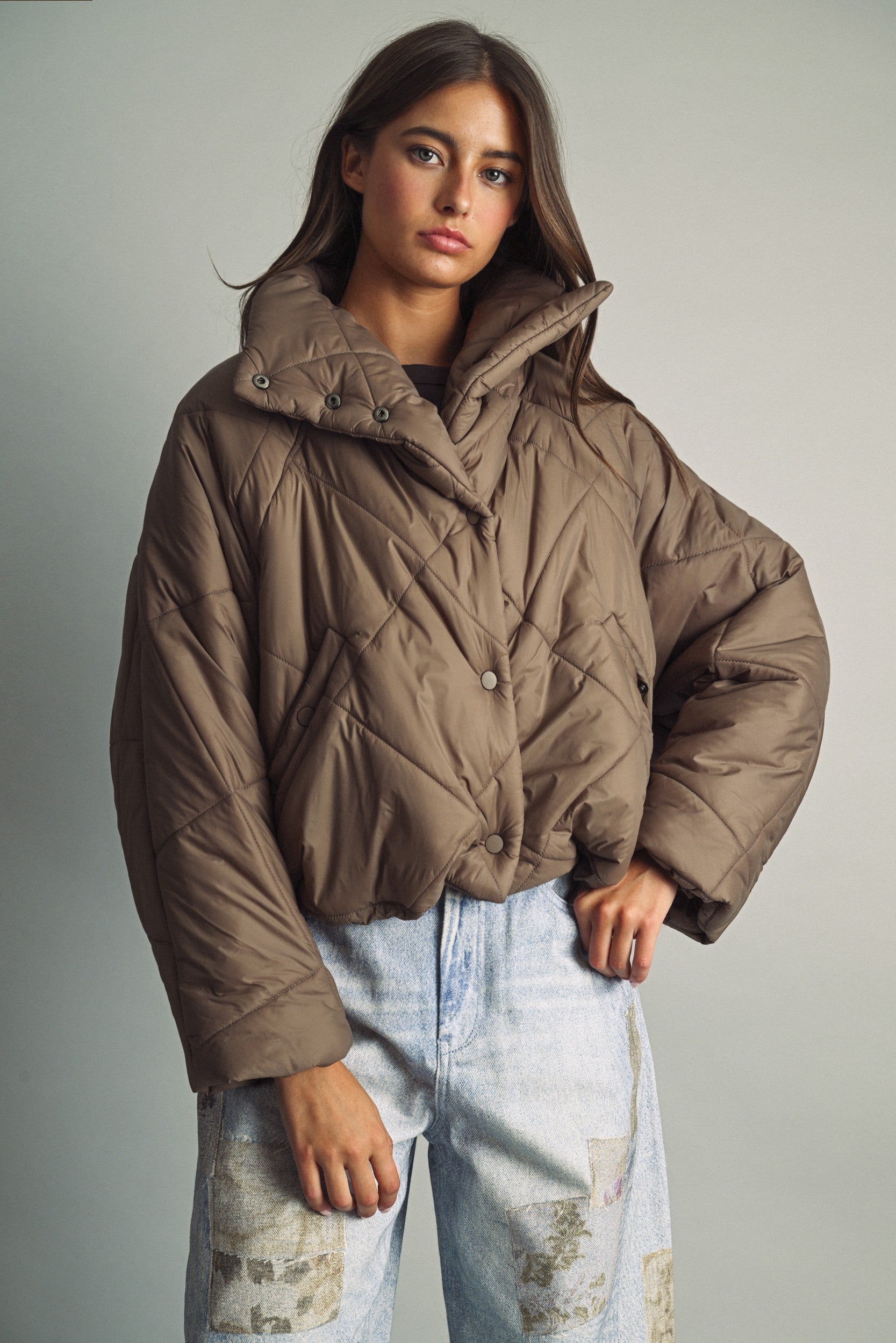 Cloud Cover Quilted Cocoon Jacket in Brown - product photo 1