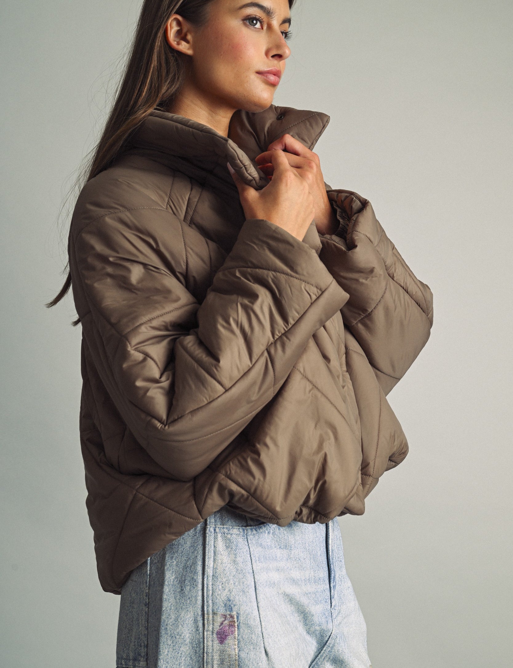 Cloud Cover Quilted Cocoon Jacket in Brown - product photo 2
