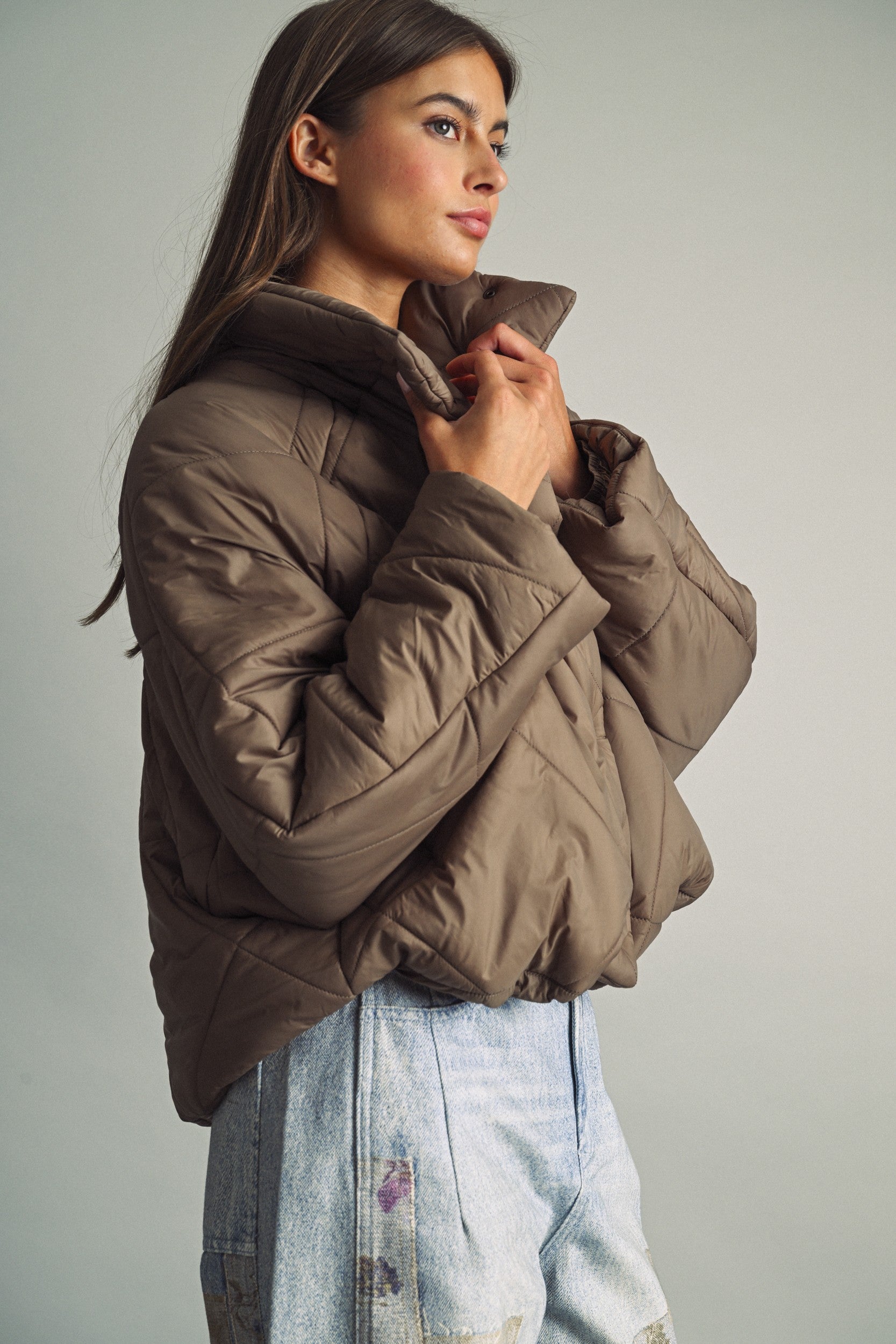 Cloud Cover Quilted Cocoon Jacket in Brown - product photo 2