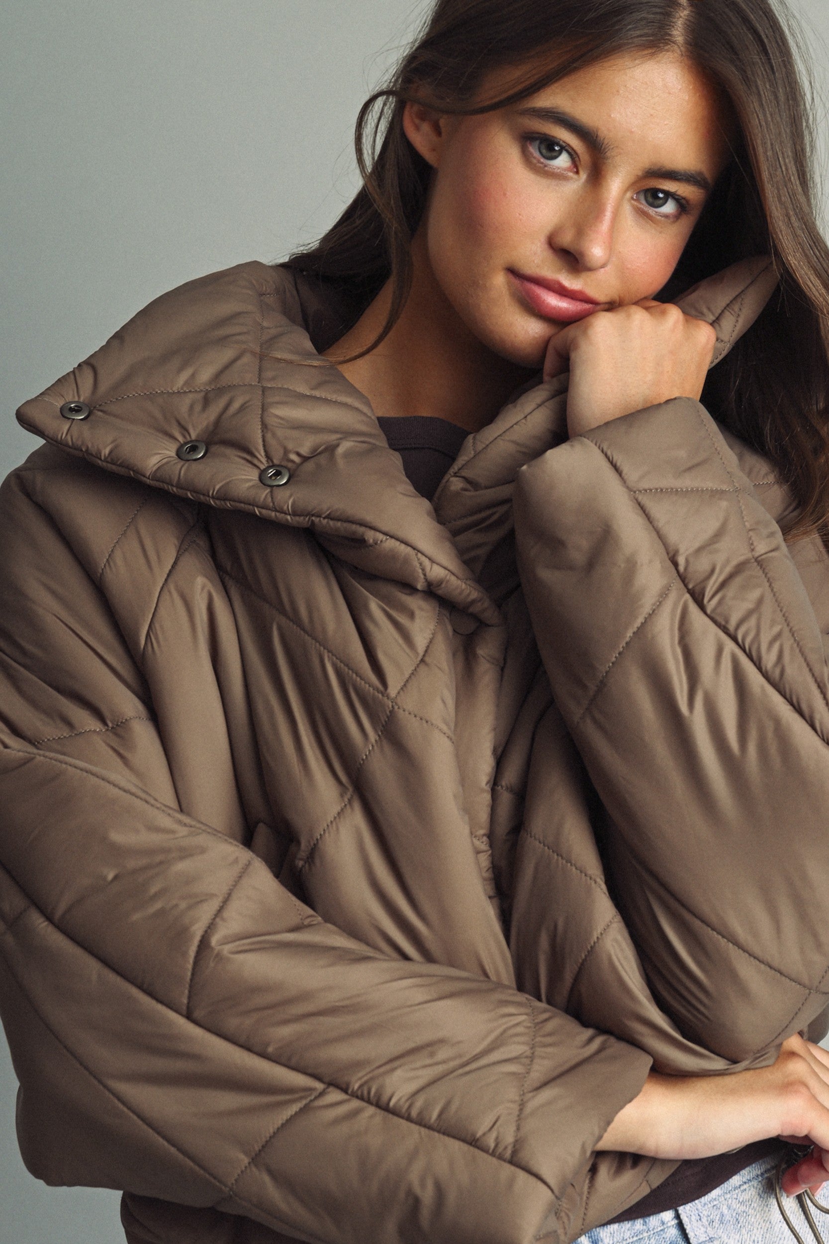 Cloud Cover Quilted Cocoon Jacket in Brown - product photo 5