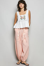 Clover Double Gauze Floral Shirring Square Neck Sleeveless Top - Westly
